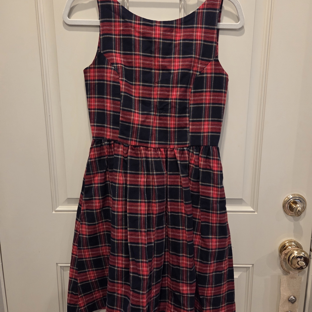 Sleeveless Red and Navy Plaid Midi Dress